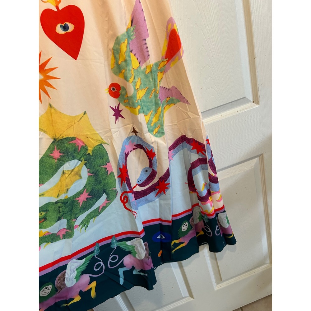 Vibrant Wimsiegoth Mythical Creature Print Maxi Dress Multi XL Smocked Back - Picture 4 of 8